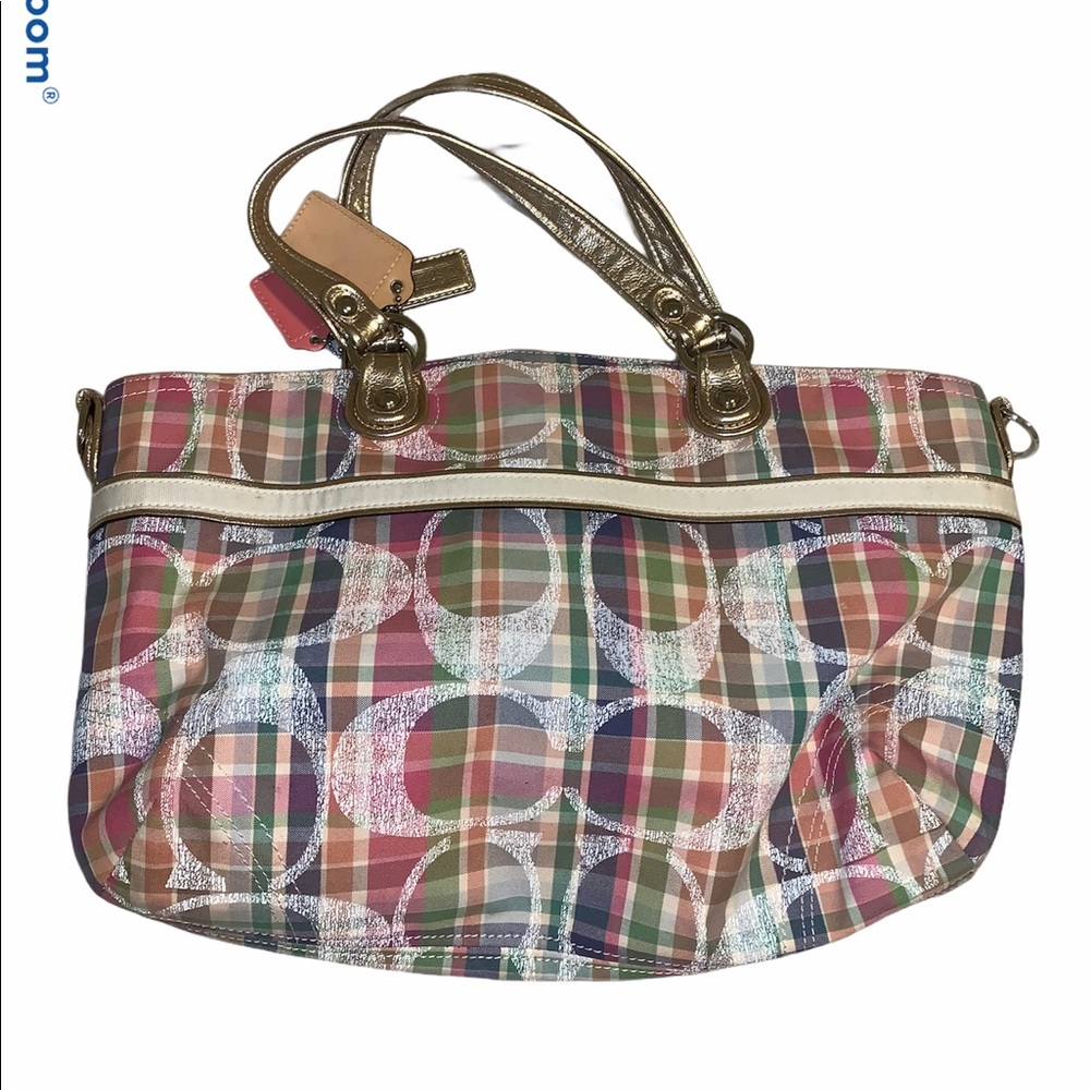 Coach Daisy Signature Madras Multi Rainbow purse